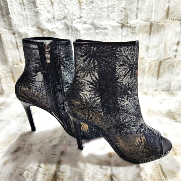 ☆ Mack J Black Mesh Starburst Sequin High Heel Ankle Boots - Picture 8 of 12